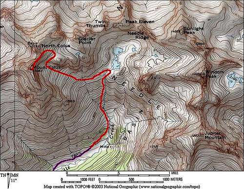 Red: Northeast Ridge Route on...