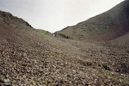 Looking up the scree slope.
