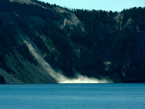 Cool landslide seen from the Cleetwood Cove Trail, Crater Lake, Oregon