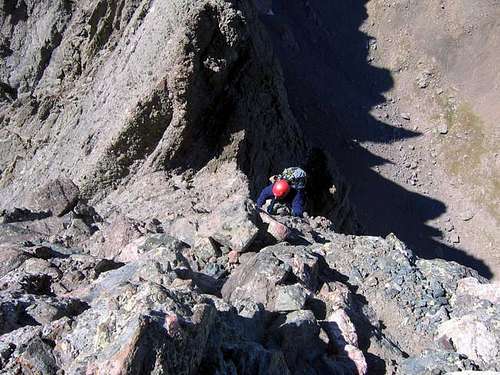 Here is a view down the crux...