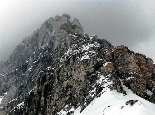 The west ridge from the col,...