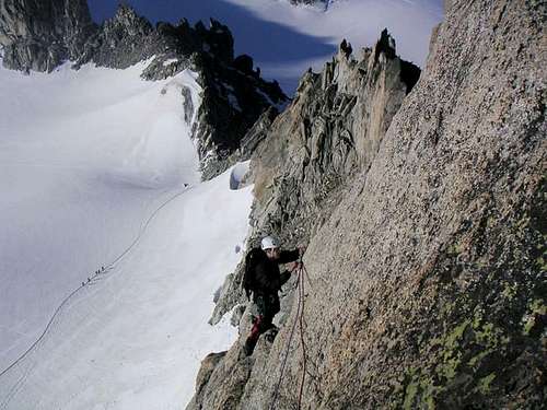 Dicey traverse above the...