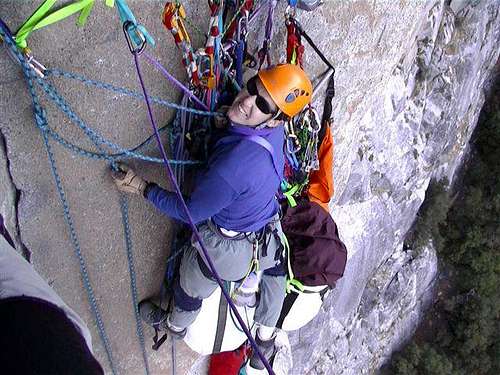 The belay at the top of pitch...