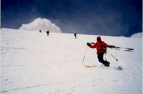 Skiing off near the summit on...