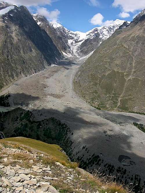 Front view of the italian Glacier de Miage on the Val Veny side