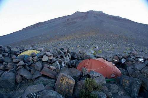 Basecamp with wind shelters,...
