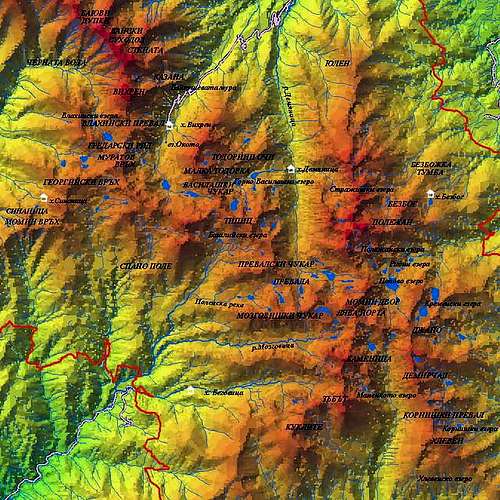 Relief map of Pirin central...