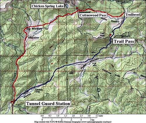 Cottonwood Pass route (red)...