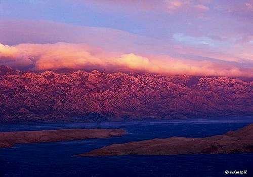 Velebit from Pag island at sunset
