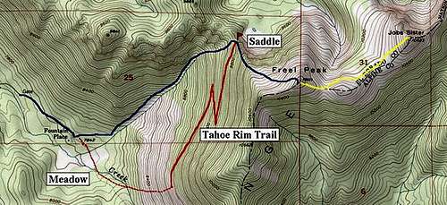 Freel Peak routes. Blue line...