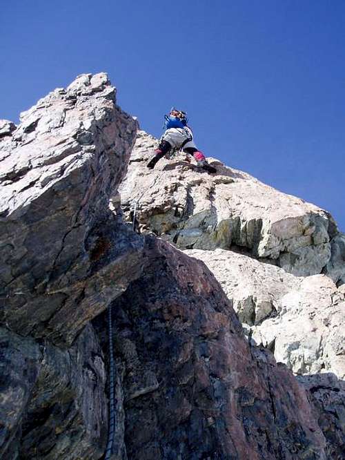 Me leading up the crux pitch...