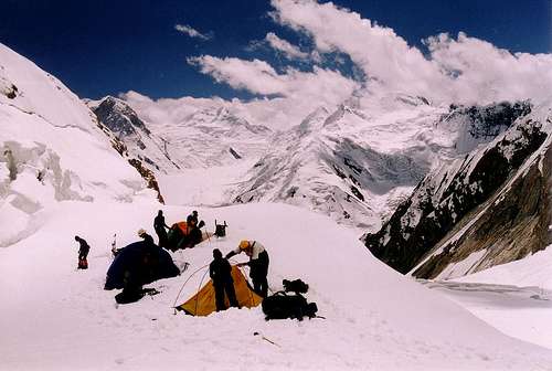Make shift high camp 1 on the classic southern route of Khan Tengri