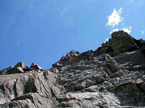 Looking up at the crux on the...