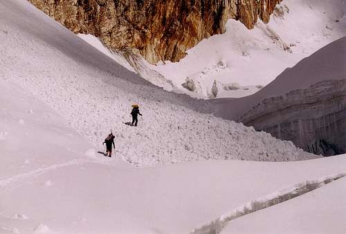 Avalanche section on Khan tengri's southern route