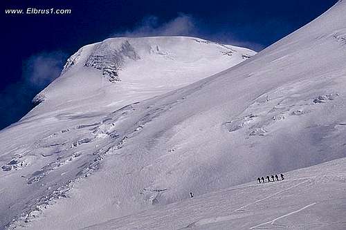 Ski-tour climbing Mt. Elbrus...