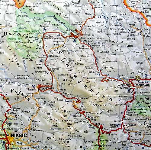 The map of Mt Sinjajevina...