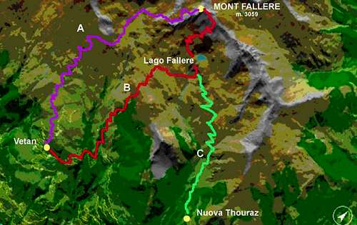 The routes to Fallere:
 A -...