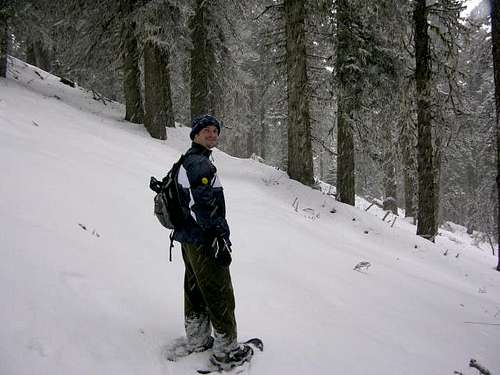 Brett snowshoeing his way to...