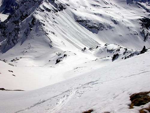 Detail of steep slope to ski,...