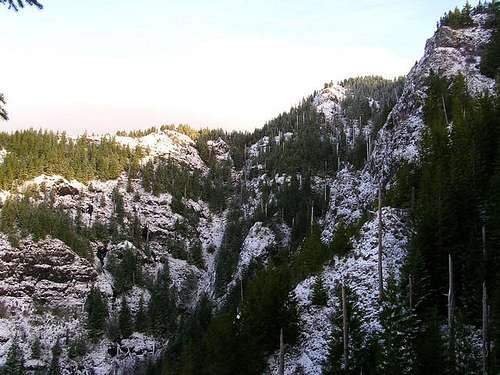 Snow-dusted cliffs on the...