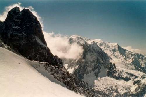 Drus north face and Mont Blanc