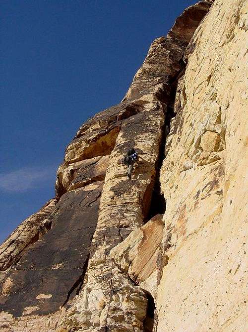 Climber on the first pitch of...
