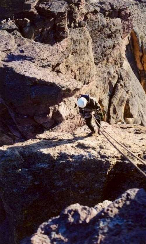 Shirley on the first rappel...