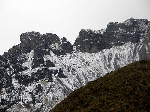 Mountains covered in pea sized hail that rained down on us