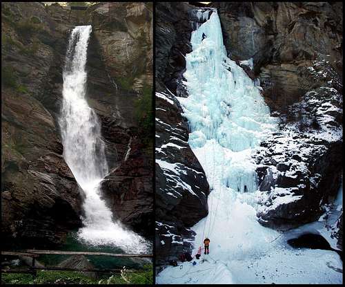 Comparison between summer and winter <br>look of Lillaz waterfall