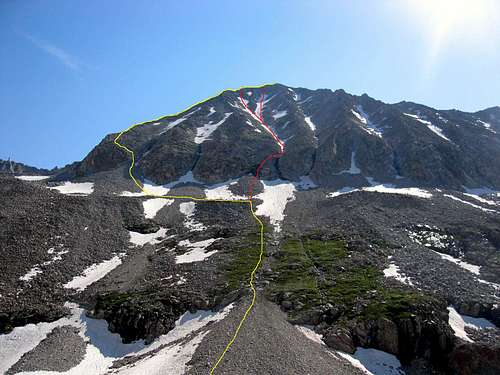 Routes on Snowmass west face