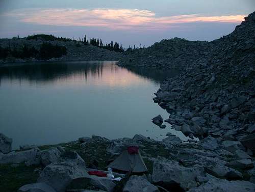 Moon Lake camp at sunset on...