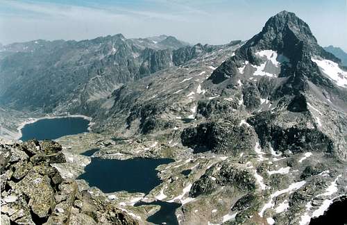 The Mighty Palas, the lakes of Artouste and Arremoulit, seen from the Pic d'Arriel