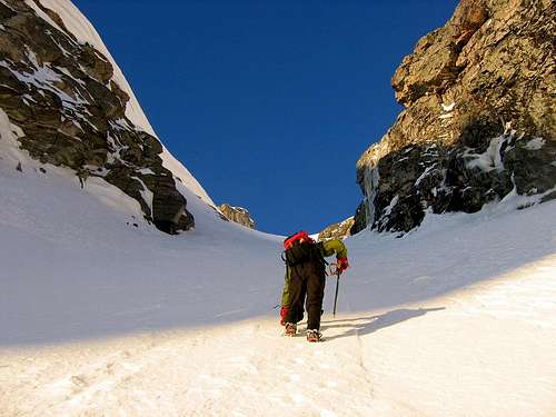 Ascending the Lower Couloir