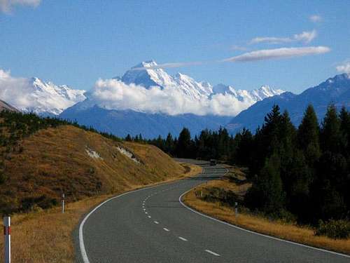 Mount Cook as it is seen from the road to Mt. Cook Village