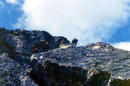 On the first slab of Triangolo Nero, climbing <br>Monte Emilius's  NE arête <i>3559m</i> (Aug 8, 1976)