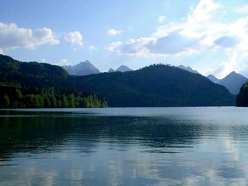 The mountains from the Alpsee lake