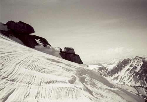 Sastrugi on summit plateau of...