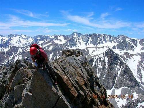 Mark Ingram on one of the knife edges (SE Ridge) near the summit of Mt. Emerson