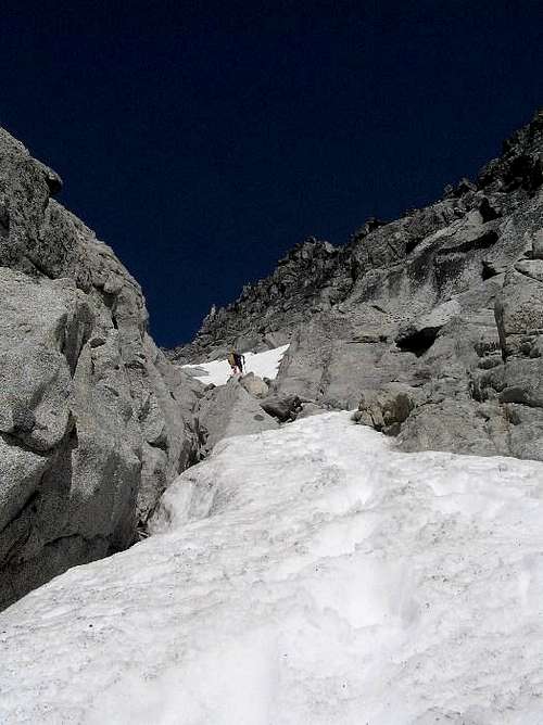 Ascending snow gully back to top of Pandora's Box