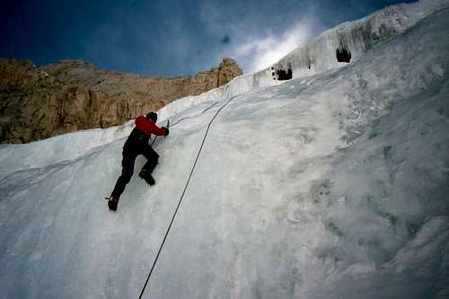 Ice climbing below Upper Boy...
