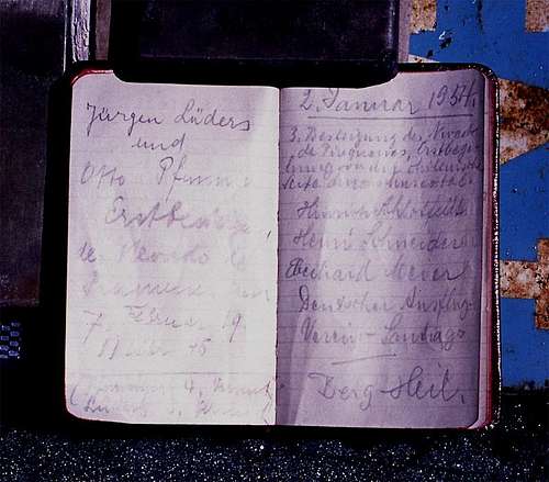 Summit log entry of first and third ascensionists