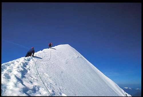 Heading up the summit ridge...