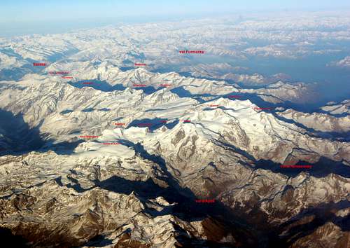 Pennine Alps by air overview (I/II)- labeled