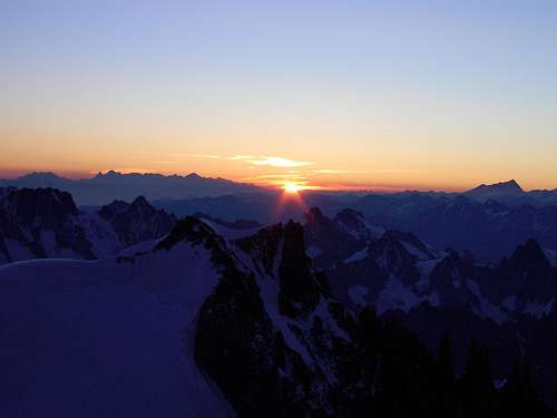 Sunrise at Mont Maudit on the way to Mont Blanc