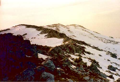 The highest peak Delfi(1743m) photographed from the summit plateau 50m lower