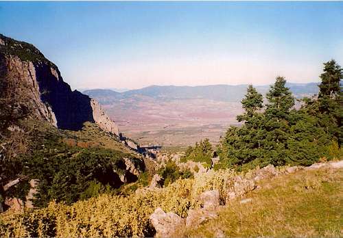 The lowest part of Velitsas gorge from St John chapel.Mt Kallidromo in the upper part of the photo