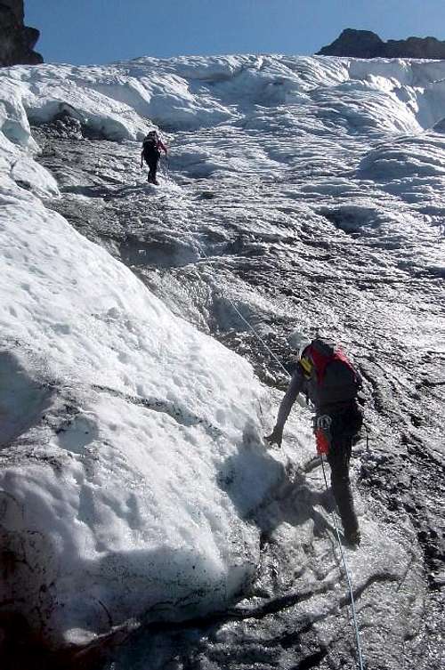 Julia & Mike Ascending Crappy Ice on the Upper Curtis Glacier