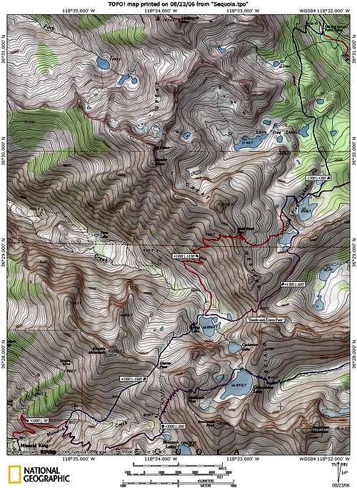 Black Kaweah approach map from Mineral King