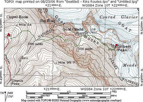 Glibert Peak west routes map