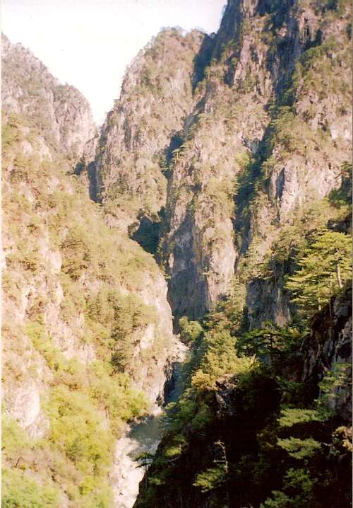 Aoos river and his canyon that divides Gamila from  mt Trapezitsa taken from Stomiou Monastery
